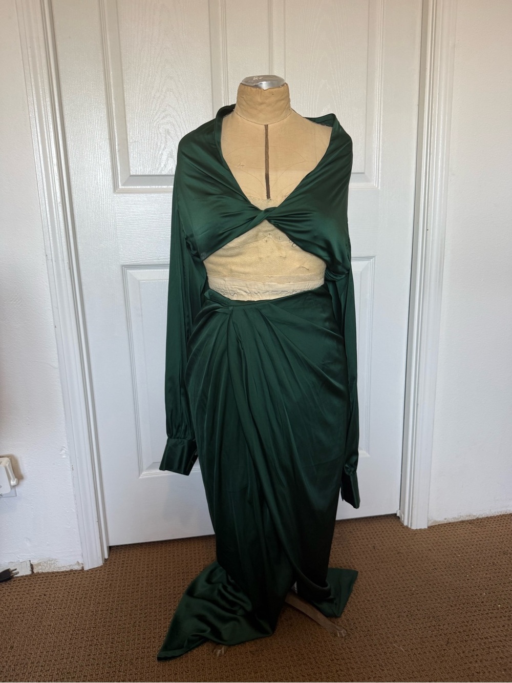 Fashion Nova Elegant Emerald Satin Wrap Maxi Skirt - Picture 3 of 7